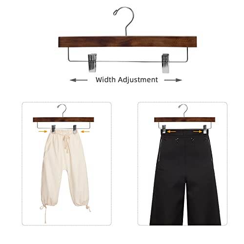 Nature Smile Wooden Pants Skirt Trousers Hangers with Clips (10Pcs Retro) | Lotus Wood Bottom Jeans Hanger with Anti Rust Hook