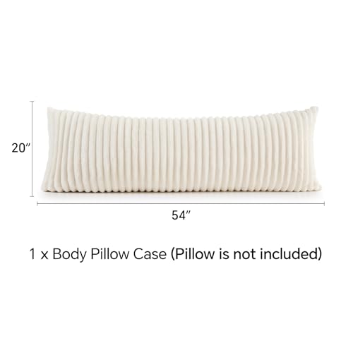BEDELITE Fluffy Striped Body Pillow Cover with Zipper, Cream White, 20x54