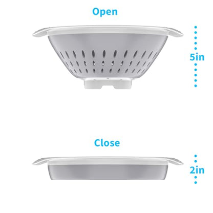 5 Quart Collapsible Colander，BPA Free，Dishwasher Safe，Silicone Food Strainer with Plastic Handles，Heavy Duty Foldable Heat Resistant Pasta and Veggies Kitchen Drainer Steam Basket，Gray