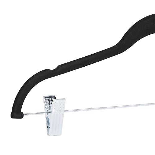 Amazon Basics Velvet Non-Slip Skirt Clothes Hangers with Clips, 360 Degree Rotatable Hook, Organize Pants and Skirts, Black/Silver, 24-Pack