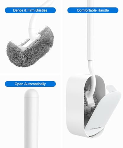 Toilet Bowl Brush and Holder, OSCIOSS Toilet Brush Set with Ergonomic Design, Compact Size, Durable Bristles, RV Toilet Brushes & Holders for Dead Corner Clean (White, 1pack)