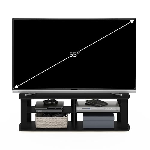 Furinno Nelly TV Stand, 3-Tier Entertainment Center with Open Shelves Storage, TV Console for TV up to 55 Inch, Soft Edges, for Living Room, Bedroom, Black