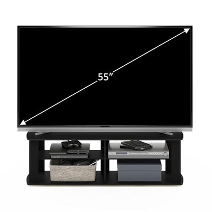 Furinno Nelly TV Stand, 3-Tier Entertainment Center with Open Shelves Storage, TV Console for TV up to 55 Inch, Soft Edges, for Living Room, Bedroom, Black