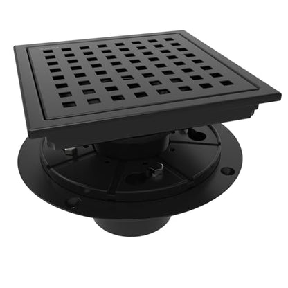 6 Inch Square Shower Floor Drain with Flange,Quadrato Pattern Grate Removable,Food-Grade SUS 304 Stainless Steel,Watermark&CUPC Certified,Matte Black