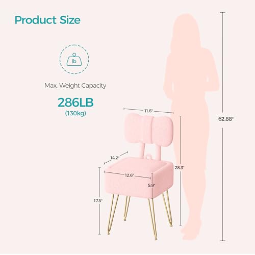 Small Vanity Stool Chair with Storage and Foldable Back, Pink