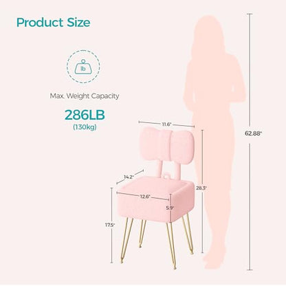 Small Vanity Stool Chair with Storage and Foldable Back, Pink