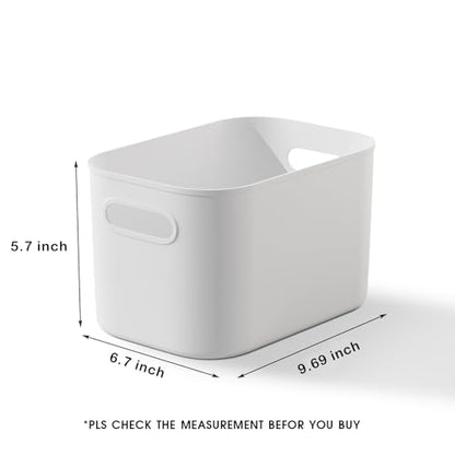 ORGIDOL 10 Pack White Plastic Storage Bins, Storage Container for Organizing, Storage Boxes with Handle for Shelves, Cute Organizer Bins for Craft, Snacks, Pantry, Cabinet, 9.69x6.7x5.7 inch