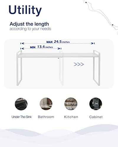 Cabinet Shelf Organizer Expandable, 12 Inch Deep A... (White | Iron)