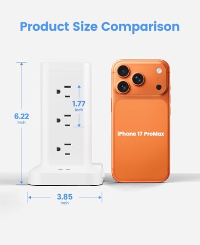 Power Strip Tower with Surge Protector 1800J, Fast Charging Tower PD20W USB-C Ports with 12 AC Outlets, Extension Cord for Home Office Dorm Room, 10ft, White