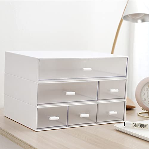 Desk Organizer-3 Tier Stackable Storage Drawers with 6 Compartments White Compact Desk Storage Drawers Great for Makeup Storage Bathroom Organization Accessories Etc (White)