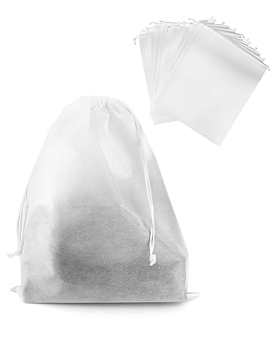 QWORK Drawstring Dust Covers, 12 Pcs Breathable Non-woven Fabric Large Cloth Storage Pouch String Bag for Handbags Purses Shoes