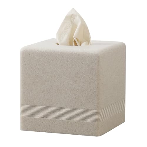Tissue Box Cover Square, Sandstone Look Facial Tissue Holder,Beige | Simple Modern Cube Toilet Paper Holder Case Dispenser,Home Decorative,for Bathroom Bedroom Living Room Office Hotel Cafe Bar