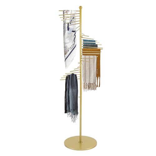 Scarf Organizer, Hijab Organizer, 30 Tiers Metal Scarf Hanger for Multiple Scarves, 67" Height Floor-standing Hijab Stand Belt Pants Hanger for Home, Commercial, Clothing Store (Gold)
