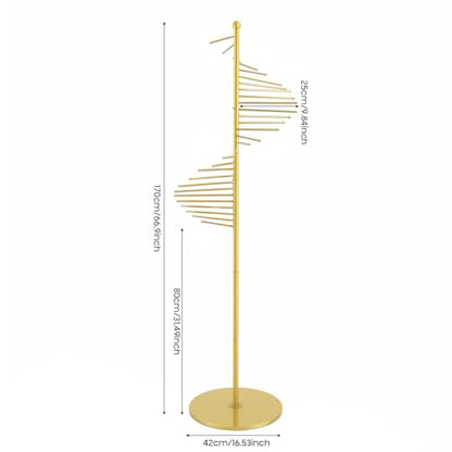 67" Freestanding Spiral Scarf Organizer - 30 Rods Metal Holder, Space Saving Hijab/Belt/Pants Rack for Closet, Clothing Store & Home