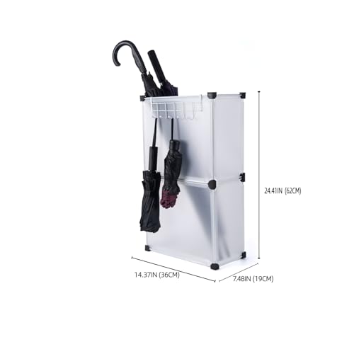 Umbrella Stand, Umbrella Holder for Entryway, 14.3 * 7.4 * 24.4inches,Square umbrella storage rack with built-in drip tray and metal hook,White.