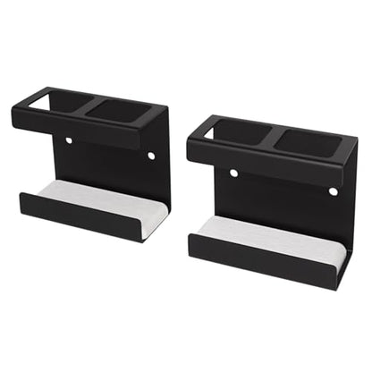 Set of 2 Electric Toothbrush Holder Wall Mounted, 18/8 Stainless Steel Toothbrush Stand with Diatomite Dish, 3M Self Adhesive Toothbrush Storage Rack for Bathroom (Black)