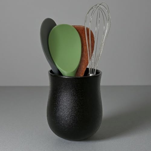 Short Kitchen Utensil Holder for Kitchen Counter,... (A, Matte Black | Porcelain)