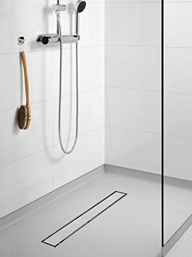 24"Linear Shower Drain Brushed Silver Drain with Tile Insert Grate | AISI 304 Stainless Steel Fast Drainage Rectangle Hidden Shower Trench,Detachable Hair Catcher Easy to install,Leveling Feet