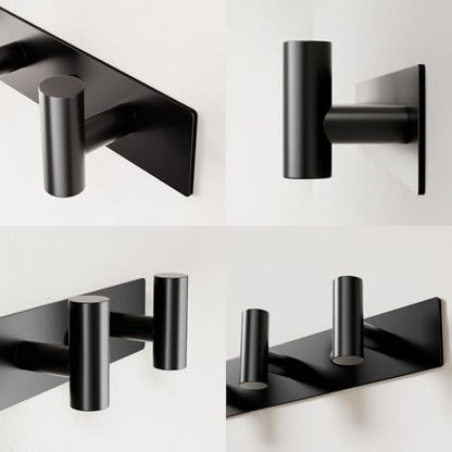 Black Wall Mounted Coat Rack – 5 T-Shaped Hooks on 16.5" Rail, (1 Pack) | for Hanging Hats, Bags & Towels, Heavy-Duty Metal Hooks for Entryway, Bathroom, Closet, Bedroom