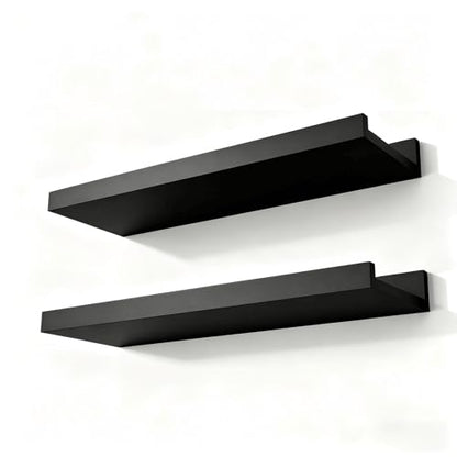 Black Floating Shelves for Wall Decor, 14 in Shelf with Lip Set of 2 | 4.5" Deep Display Picture Ledge Shelf, Wall Mounted Wood Storage Shelves for Bedroom, Bathroom, Living Room, Kitchen Nursery