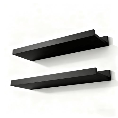 Black Floating Shelves for Wall Decor, 14 in Shelf... (2 Count | Black | Engineered Wood)