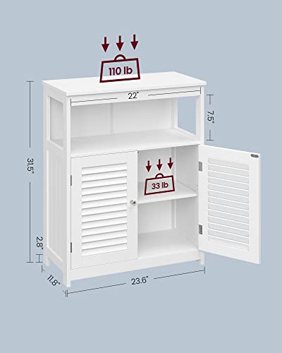 VASAGLE Bathroom Floor Cabinet, Bathroom Storage Cabinet, Freestanding, with Double Shutter Doors and Adjustable Shelf, for Living room, Entryway, Kitchen, White UBBC40WTV1