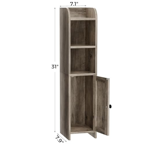 Small Bathroom Storage Cabinet, Narrow Toilet Paper Cabinet | Corner Floor Cabinet with Door and Shelves, Slim Bathroom Cabinet for Small Spaces, 7.9" D x 7.1" W x 31" H, Greige