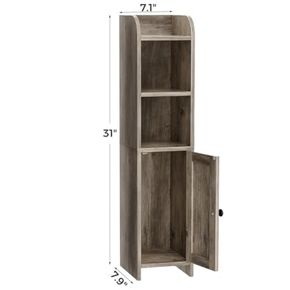 Small Bathroom Storage Cabinet, Narrow Toilet Paper Cabinet | Corner Floor Cabinet with Door and Shelves, Slim Bathroom Cabinet for Small Spaces, 7.9" D x 7.1" W x 31" H, Greige