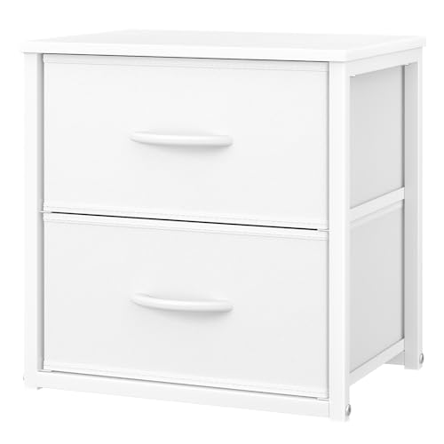 DAOUTIME Stackable Storage Drawers, White Closet Organizer with Wooden Top & Metal Frame, Closet Storage Drawers for Clothes, Freestanding or Stackable Dresser for Bedroom, Living Room, Under Bed