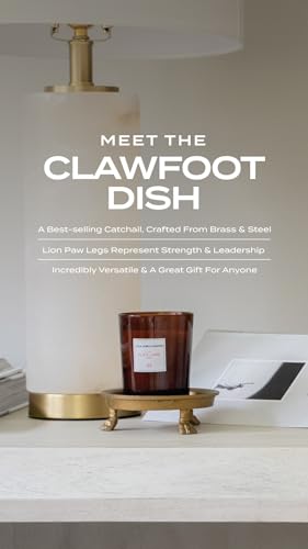 Round Clawfoot Dish Small Gold Candle and Jewelry Display Tray | Perfume, Cosmetics, Coffee Table, Vanity, Ring Holder, Key Catchall, Entryway, Bedroom, Bathroom and Home Decor Accent