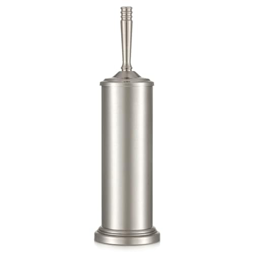 Stainless Steel Toilet Brush and Holder Set，Toilet Bowl Brush and Holder | Heavy Duty Silver Toilet Brush for Bathroom, Toilet Cleaner Brush，Deep Cleaning，Space Saving, Covered Brush（Stain Nickel）