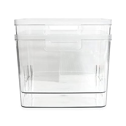 Isaac Jacobs 2-Pack Extra-Large Clear Storage Bins (11.5” L x 14” W x 9” H) | Cutout Handles, Plastic Organizer for Home, for Kitchen, Fridge, Pantry, BPA Free, Food Safe (2-Pack, Extra-Large)