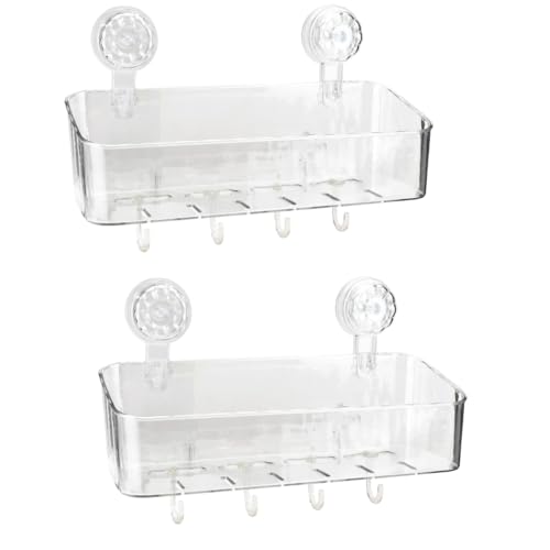 2 Pcs Shower Caddy, Clear Suction Cup Shower Shelves for Bathroom, Kitchen | Acrylic Material, No Drilling Storage Rack, Large, 11.8x4.3x3.9in, Ventilation and Drainage