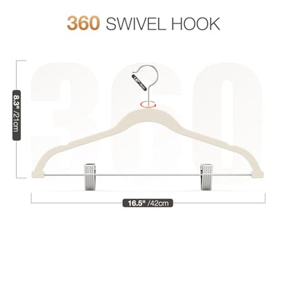 Korpai 24-Pack Beige Velvet Hangers with Clips Adjustable,Adult Hangers,Outfit Hangers,Heavy-Duty,Non-Slip,Space Saving, Felt Hanger for Pants, Skirts, Suits,Coats, Dresses ect.