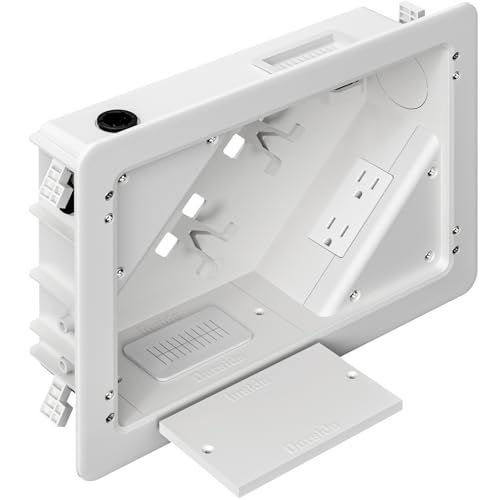 in-Wall TV Box with Flange for Home Theater Installation, 11.9" x 8.4" Cord Hider for Wall Mounted TV, with 2 Outlets, Cable Bracket, LV Cable & 1-1/2" ENT Entrance, Ideal for New or Retrofit Job