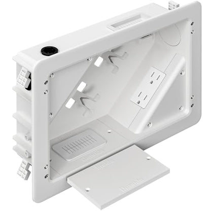 in-Wall TV Box with Flange for Home Theater Installation, 11.9" x 8.4" Cord Hider for Wall Mounted TV, with 2 Outlets, Cable Bracket, LV Cable & 1-1/2" ENT Entrance, Ideal for New or Retrofit Job