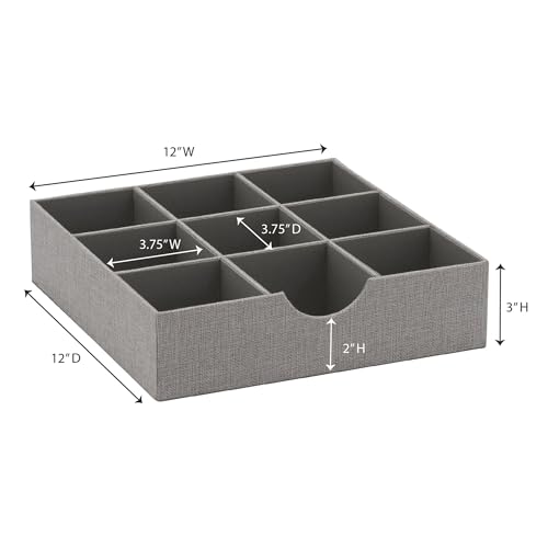 Household Essentials Grey 728-1 Deep 9 Section Drawer Organizer Box for Storage 12 in x 3.13