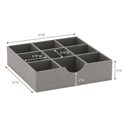 Household Essentials Grey 728-1 Deep 9 Section Drawer Organizer Box for Storage 12 in x 3.13