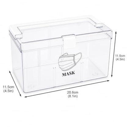 Face Mask Dispenser Box with Handle Countertop Mask Storage Box Holder Dust-Proof Mask Storage Case for Disposable Emesis Bag, Shoe Cover and Hairnet for Home Office Car Clear