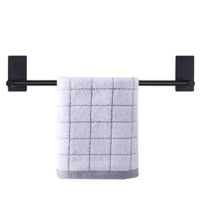 NearMoon Self Adhesive Bathroom Towel Bar- Stainless Steel Bath Wall Shelf Rack Hanging Towel Stick On Sticky Hanger Contemporary Style, NO Drilling (1 Pack, Matte Black, 16-Inch Towel Rack)