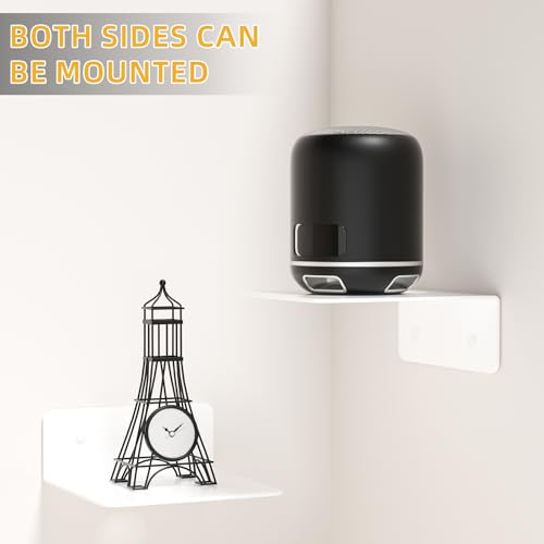 Adhesive Small Shelf for Wall, 4.9" Metal Flaoting Shelves, 2 Pack | Cool White, Aluminum, No Drill, Cable Hole, Wall Display Ledges for Echo Cameras Small Speaker, For Living Room Bedroom Dorm