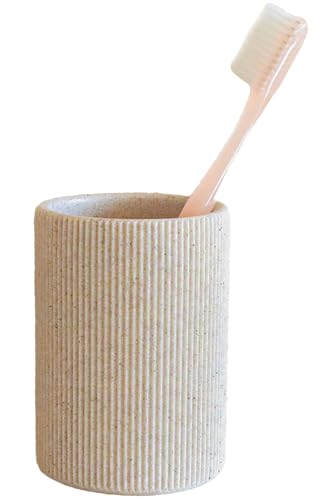 Small Sand Beige Toothbrush Holder for Bathroom Countertop, 7oz | Modern Boho Aesthetic, Vintage Farmhouse Organizer, Pen Holder, Makeup Brush Holder