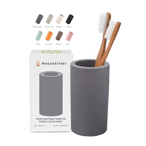 Fast-Drying Diatomite Toothbrush Holder - Bathroom Countertop Organizer Stand for Toothpaste, Makeup Brushes, Razors & Accessories (Dark Grey)