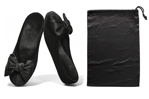 House slippers for women 1.5inch heel lift Bow Sli... (Black)
