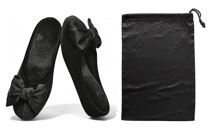 House slippers for women 1.5inch heel lift Bow Sli... (Black)