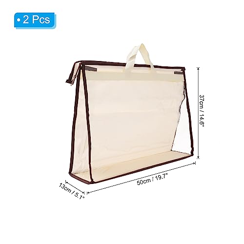 PATIKIL Handbag Dust Bags, 2 Pack Clear Purse Storage Organizer XXL Size PVC Dustproof Handbag Cover Transparent Purse Protector, Beige