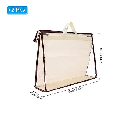 PATIKIL Handbag Dust Bags, 2 Pack Clear Purse Storage Organizer XXL Size PVC Dustproof Handbag Cover Transparent Purse Protector, Beige