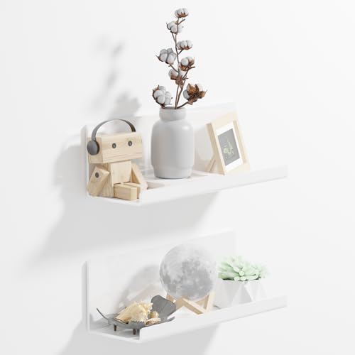 PAVSTINE Acrylic Wall Floating Shelves Set of 2, Wall Shelves White 12 Inch Adhesive Wall Organizer Adhesive Shelf for Bathroom, Kitchen, Bedroom, Office, Gaming Room, No Damage, No Drill