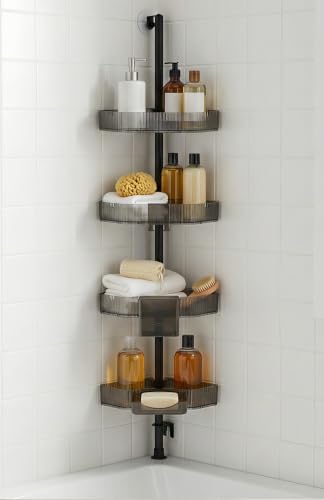 Corner Shower Caddy, Adjustable 4-Tier Rustproof B... (Black | Metal)