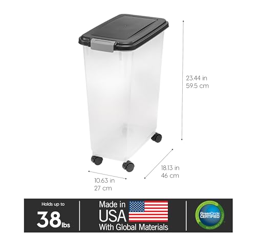 IRIS USA Dog Food Storage Container, Up to 38 lbs, Black, Made in USA